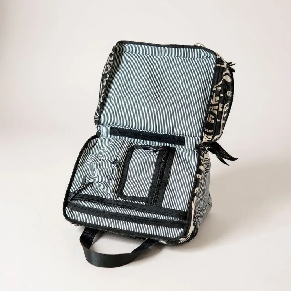 Elegant Noir Floral Cosmetic Organizer – Multi-Pocket Travel Case